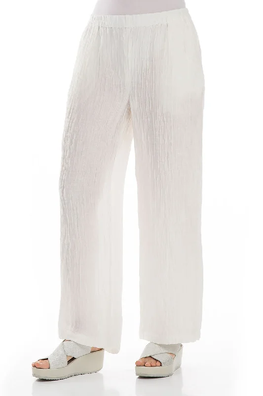 Evergreen Straight Crinkled Off White Trousers