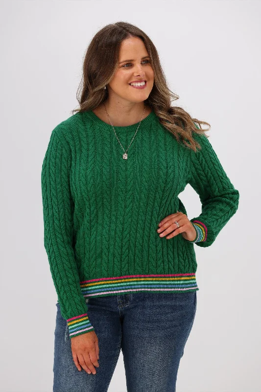 Sugarhill Brighton Barbara Cable Knit Jumper Rainbow Tipping Green