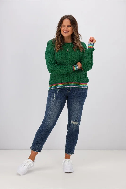 Sugarhill Brighton Barbara Cable Knit Jumper Rainbow Tipping Green