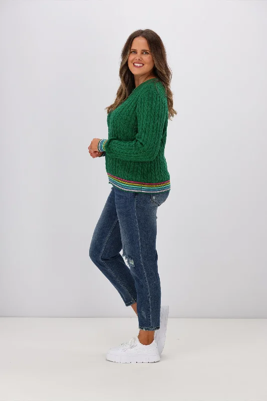 Sugarhill Brighton Barbara Cable Knit Jumper Rainbow Tipping Green