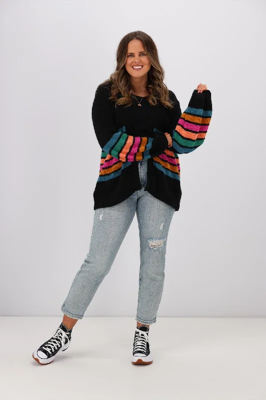 Sugarhill Brighton Yvette Cardigan Block Stripes Black