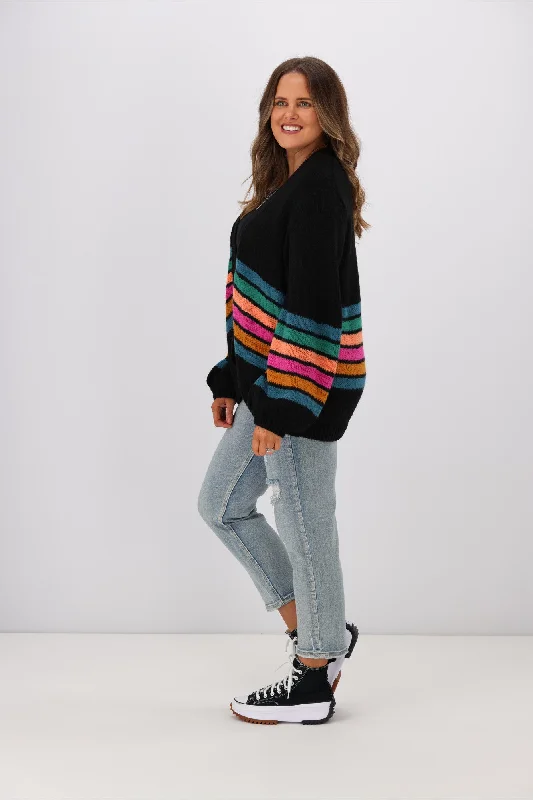 Sugarhill Brighton Yvette Cardigan Block Stripes Black