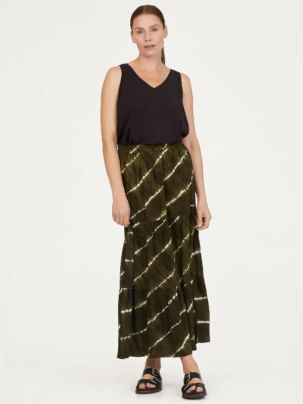 Tie Dye Lenzing™ Ecovero™ Maxi Skirt - Dark Green