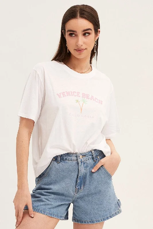 White Embroidered Tee