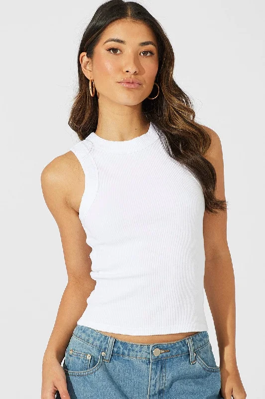 White Tank Top Sleeveless Crew Neck