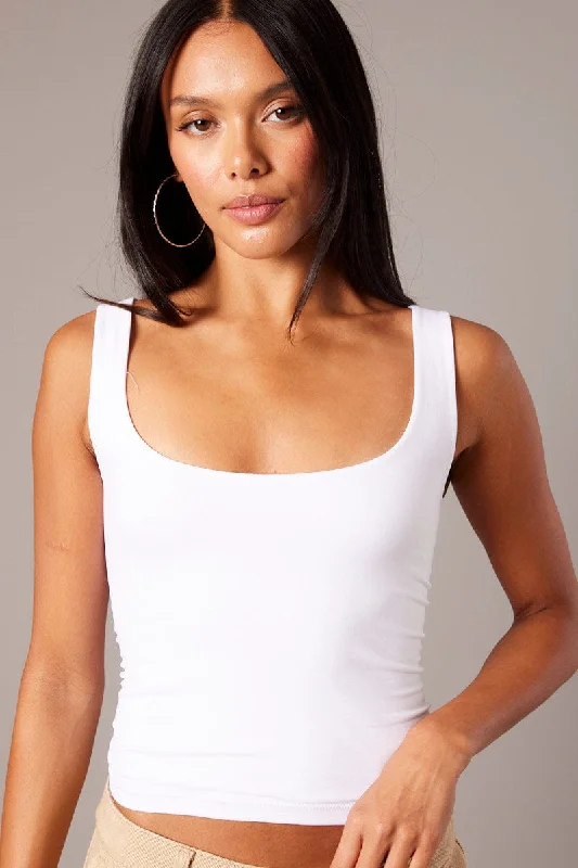 White Tank Top Sleeveless Scoop Neck Seamless Lined