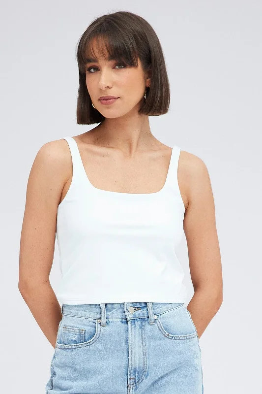 White Tank Top Square Neck Supersoft