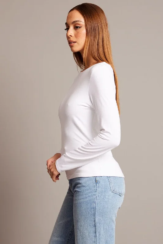 White Top Long Sleeve Boat Neck Modal