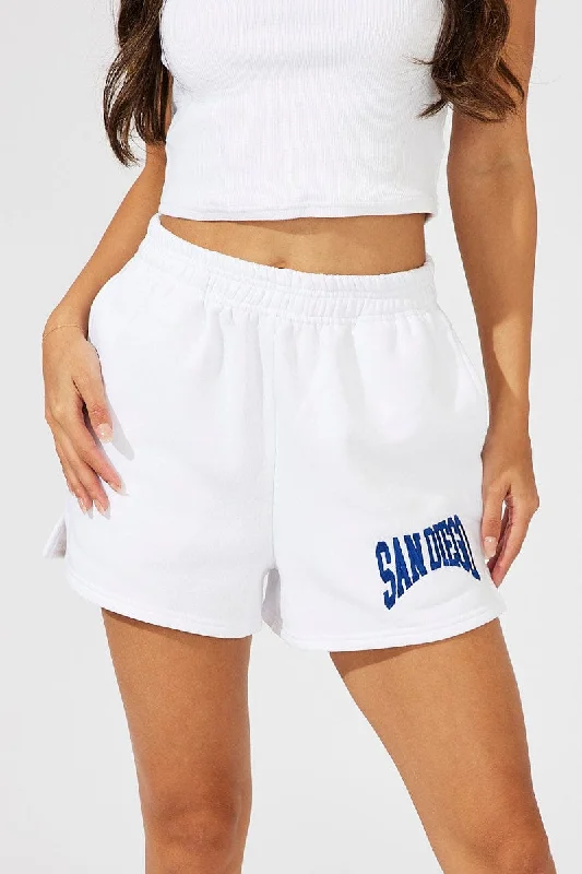 White Track Shorts High Rise