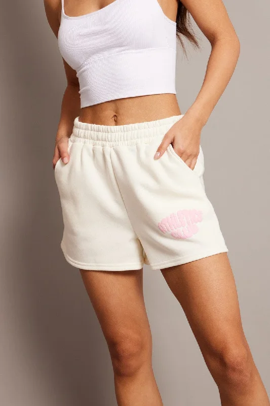 White Track Shorts High Rise Elastic Waist