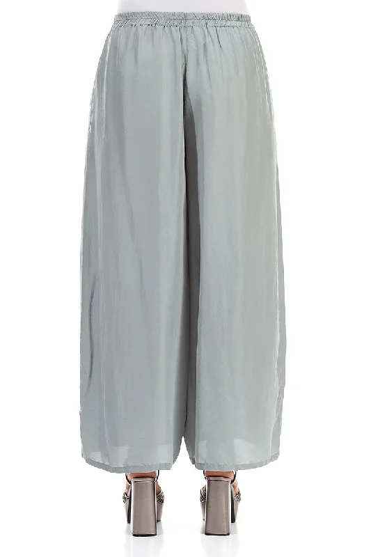 Wide Flowy Sage Pure Silk Trousers