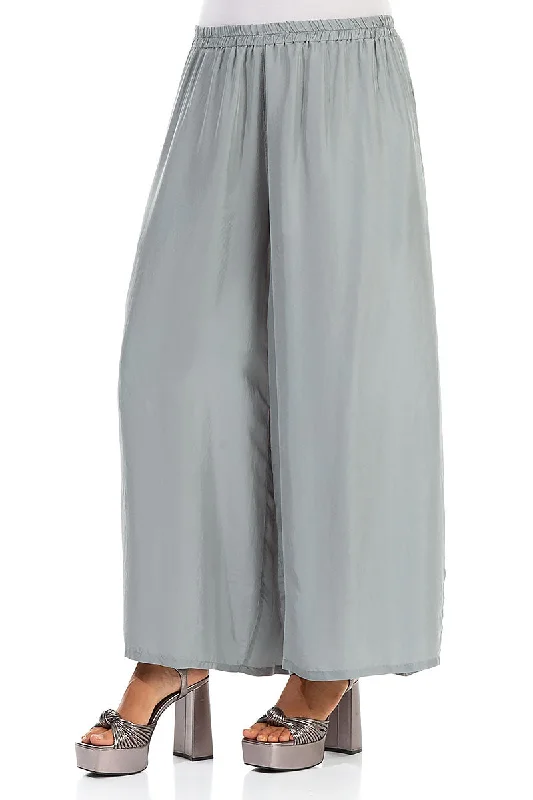 Wide Flowy Sage Pure Silk Trousers