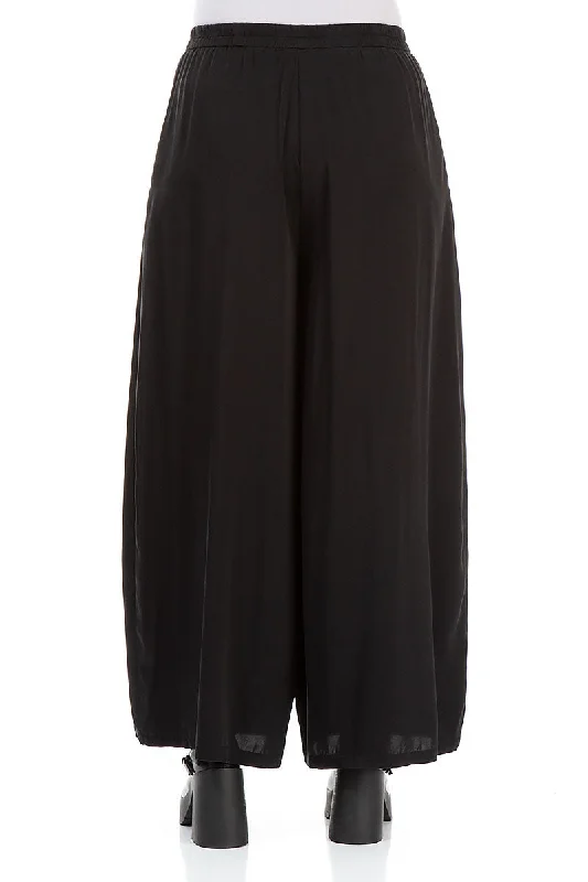 Wide Leg Black Silk Trousers