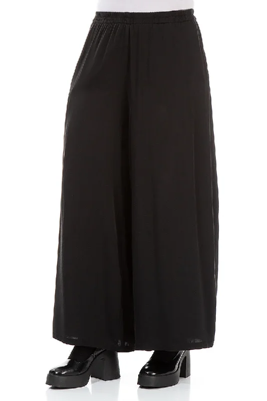 Wide Leg Black Silk Trousers