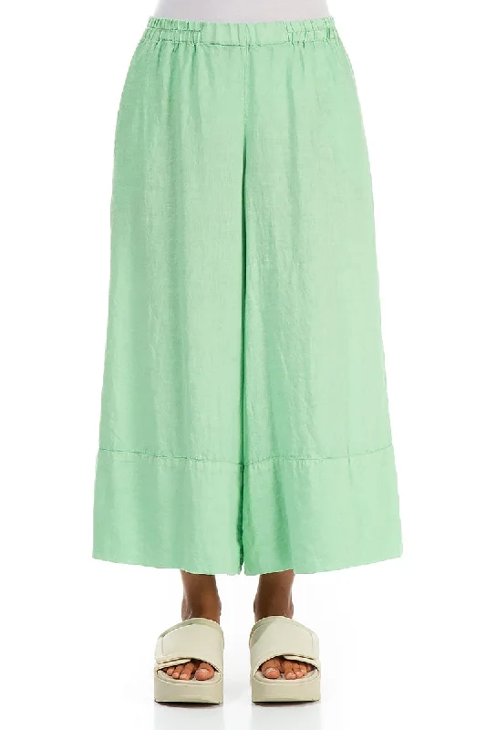 Wide Leg Cuffs Green Sorbet Linen Culottes