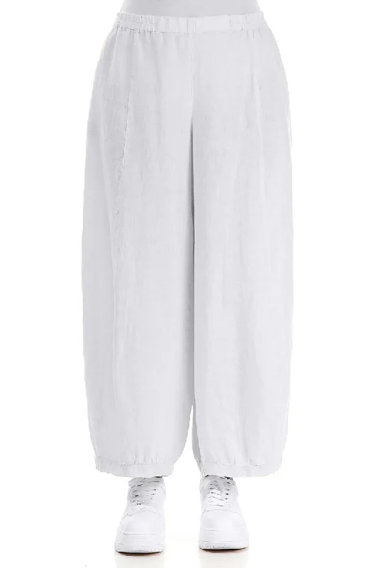 Wide Taper White Linen Trousers