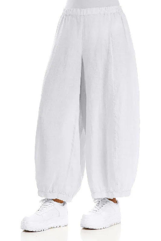 Wide Taper White Linen Trousers