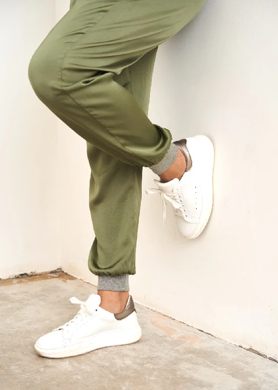 ZENA SATIN TROUSERS - KHAKI