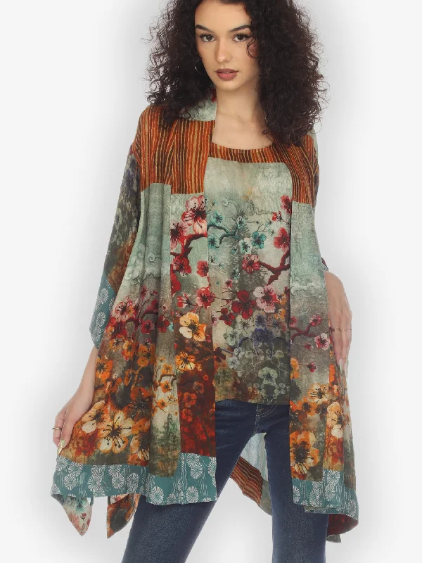 Joy Bloom Border Silk Kimono Top