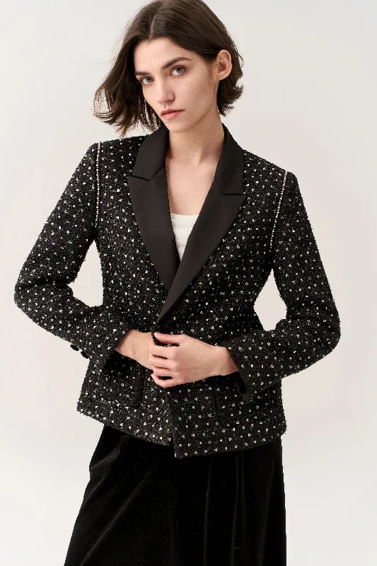 Sequin-and-pearl Embellished Peak Lapel Jacket