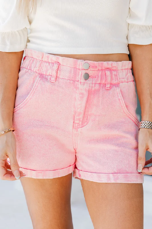 All The Pretty Girls Pink Paperbag Waist Acid Wash Shorts FINAL SALE