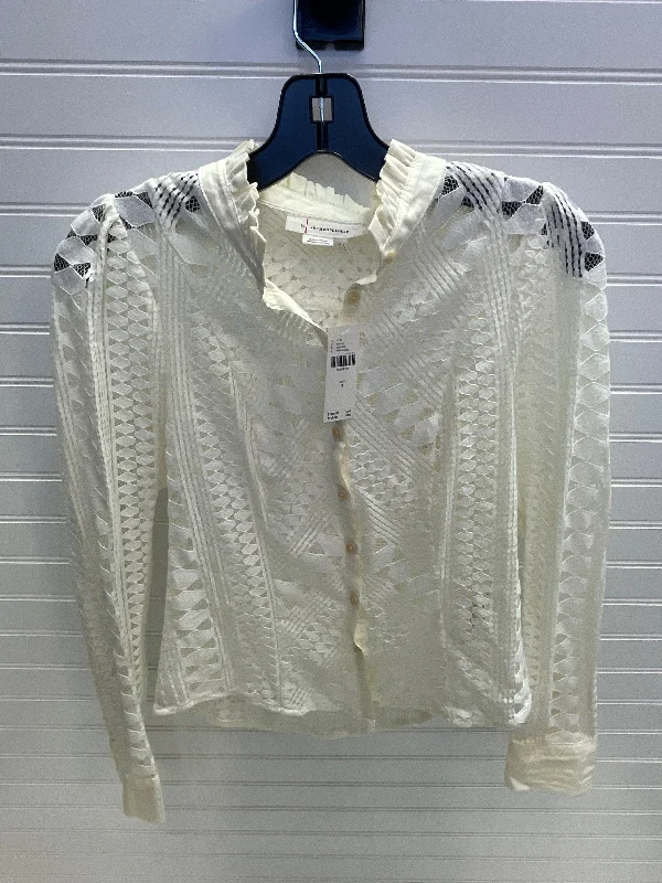 Blouse Long Sleeve By Anthropologie In Cream, Size: Xs