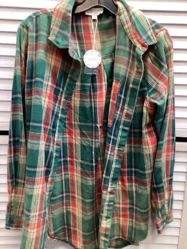 Blouse Long Sleeve By Clothes Mentor In Plaid Pattern, Size: S