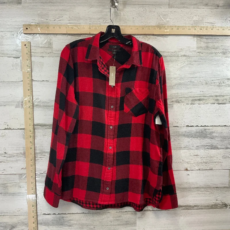 Blouse Long Sleeve By J. Crew In Black & Red, Size: L