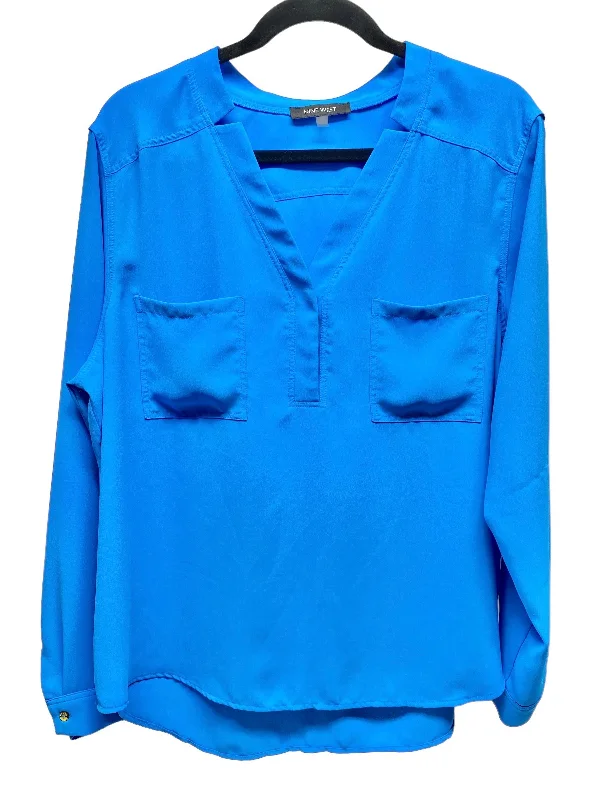 Blouse Long Sleeve By Nine West In Blue, Size: Xl