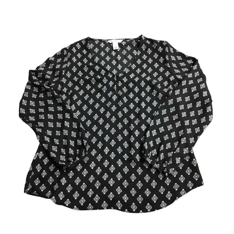 Blouse Long Sleeve By White House Black Market In Black White, Size: 8