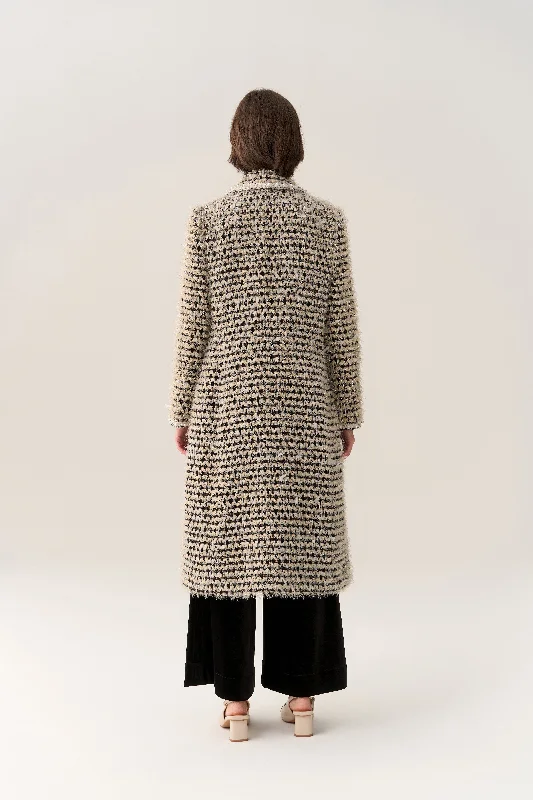 Double-breasted Frayed-detail Lapel Tweed Coat