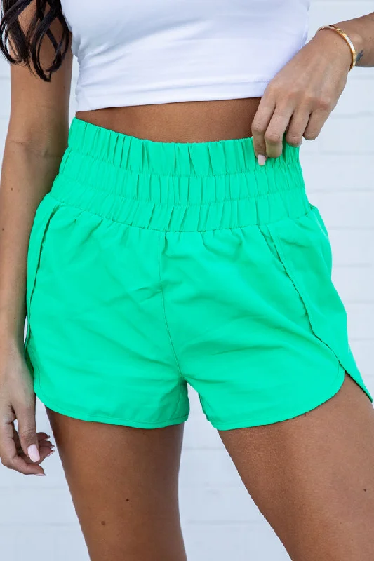 Errands To Run Solid Green High Waisted Athletic Shorts