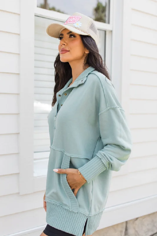 Just Go With It Olive Oversized Henley Pullover