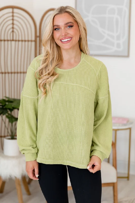 Let's Make Plans Avocado Oversized Ribbed Pullover FINAL SALE