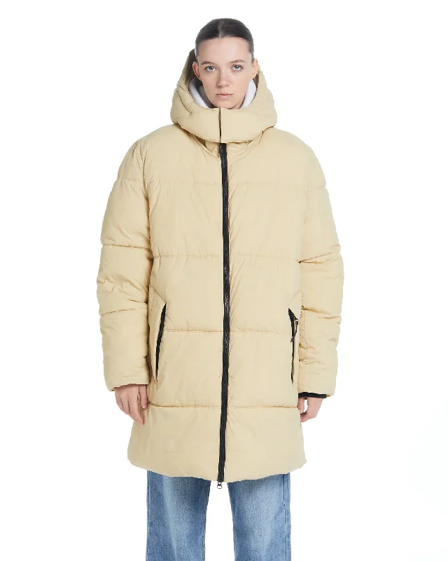 Long Hooded Puffer - Cream