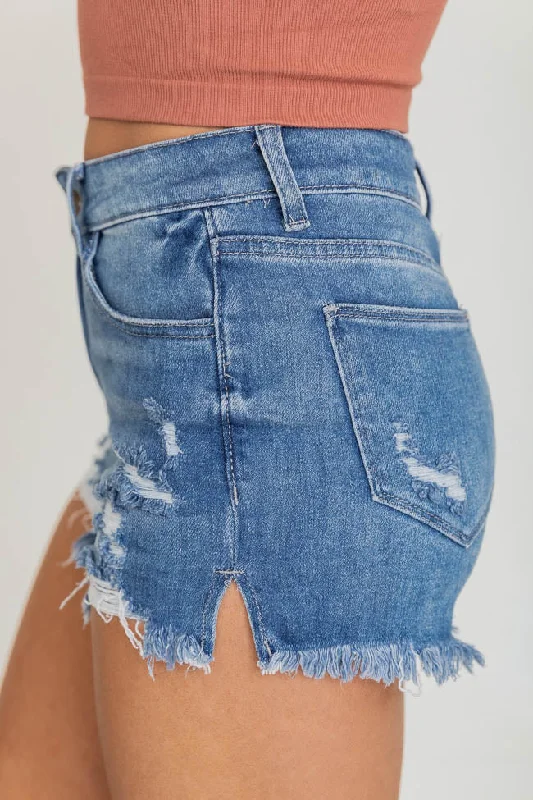 Forever On Time Medium Wash Distressed Denim Shorts FINAL SALE