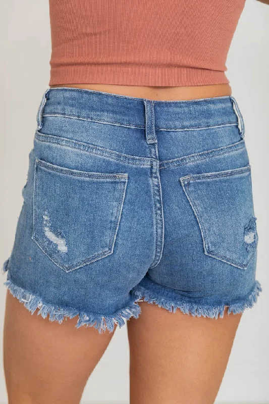 Forever On Time Medium Wash Distressed Denim Shorts FINAL SALE