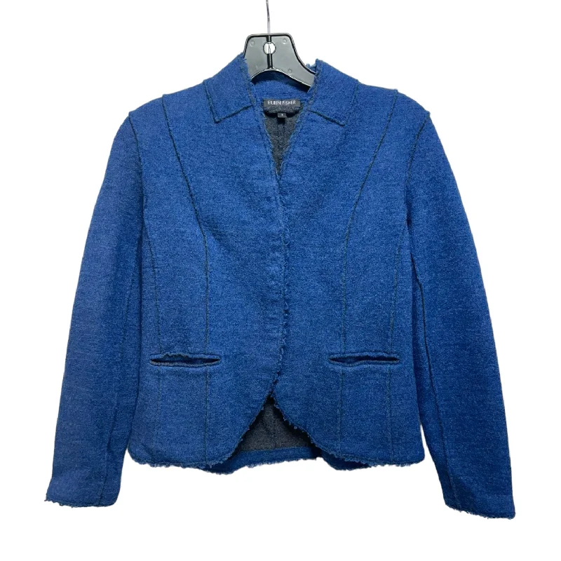 Merino Wool Blazer Designer By Eileen Fisher In Blue, Size: S