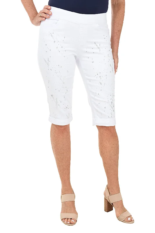 Silver Paint Splatter Pull-On Denim Clamdigger Pant