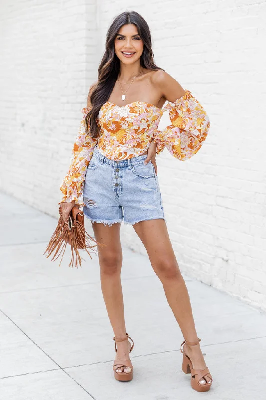 On My Mind Pink And Yellow Multi Printed Off The Shoulder Corset Blouse FINAL SALE