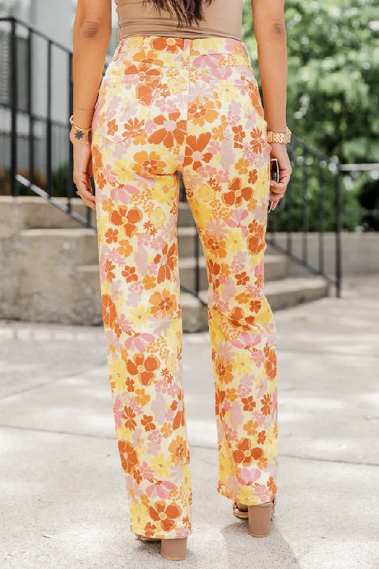 I'm A Little Busy Pink And Yellow Floral Pants FINAL SALE