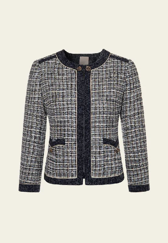 Rose Sculpted-button Contrast-trim Checked Jacket