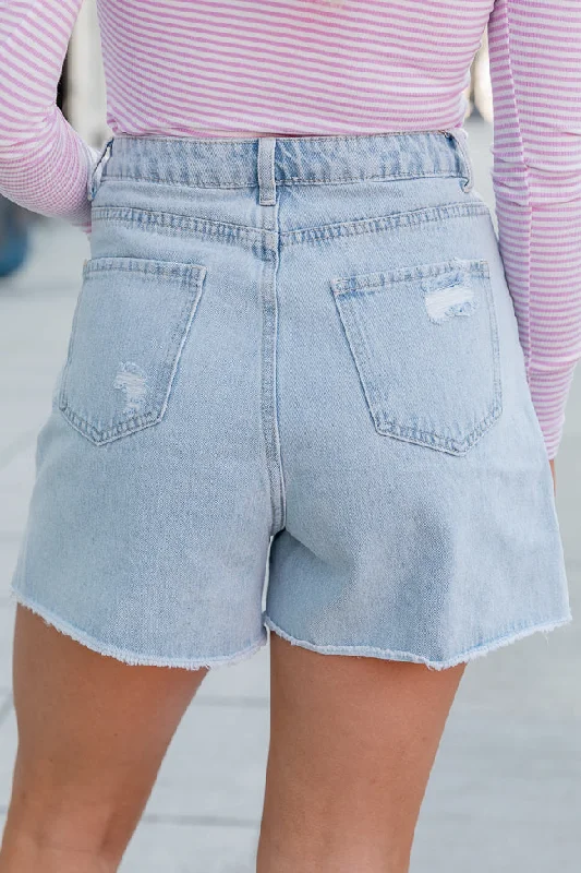 Stand Out Light Wash Distressed Denim Shorts FINAL SALE