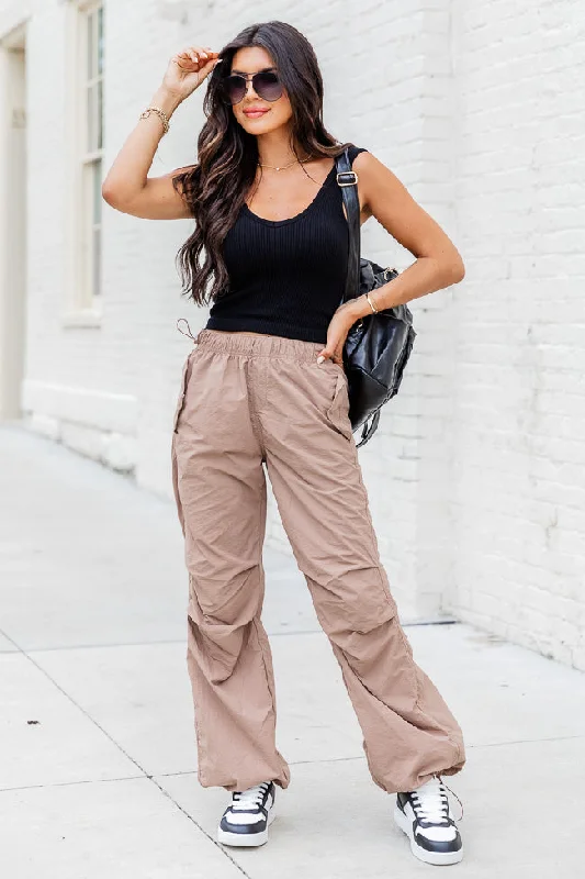 Can't Help Myself Taupe Nylon Parachute Pants FINAL SALE