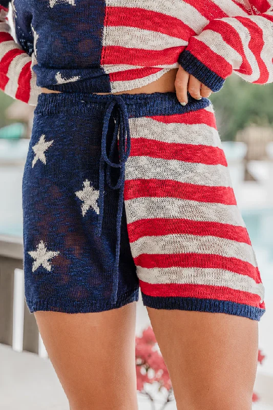 That's My Anthem Red, White, And Blue Flag Knitted Shorts FINAL SALE