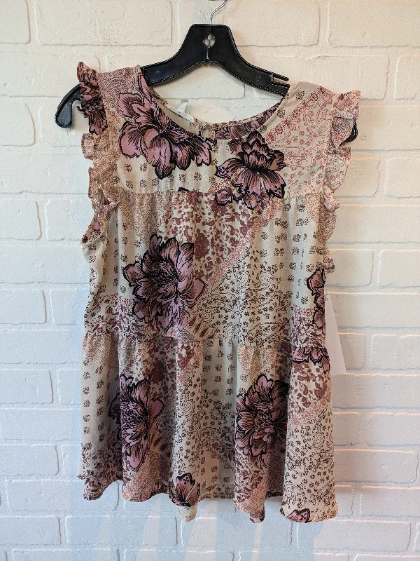 Top Short Sleeve By Maurices In Cream & Pink, Size: L