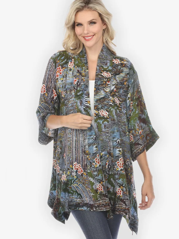 Waterfall and Flowers Silk Kimono Jacket